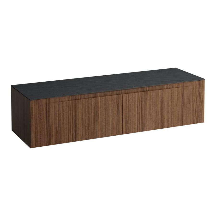 Wastafelonderkast ARUN 1600mm 2x la zonder uitsparingen Ardesia Nera top Noce canaletto