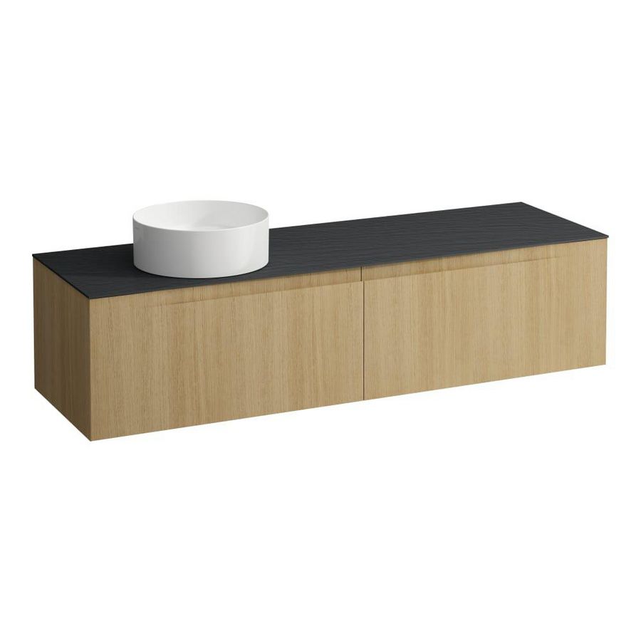 Wastafelonderkast ARUN 1600mm 2x la met uitsparing links Ardesia Nera top Licht eiken