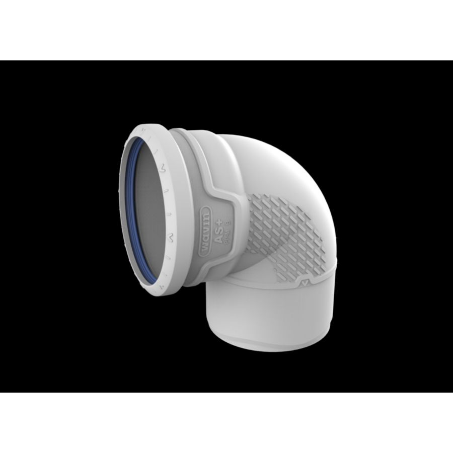 Bocht PP AS+ geluidsarm 87° lichtgrijs 125mm mof x spie