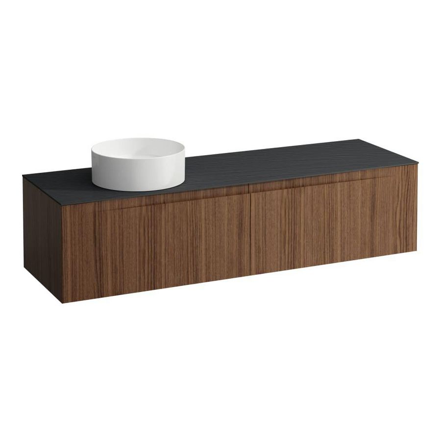 Wastafelonderkast ARUN 1600mm 2x la met uitsparing links Ardesia Nera top Noce canaletto