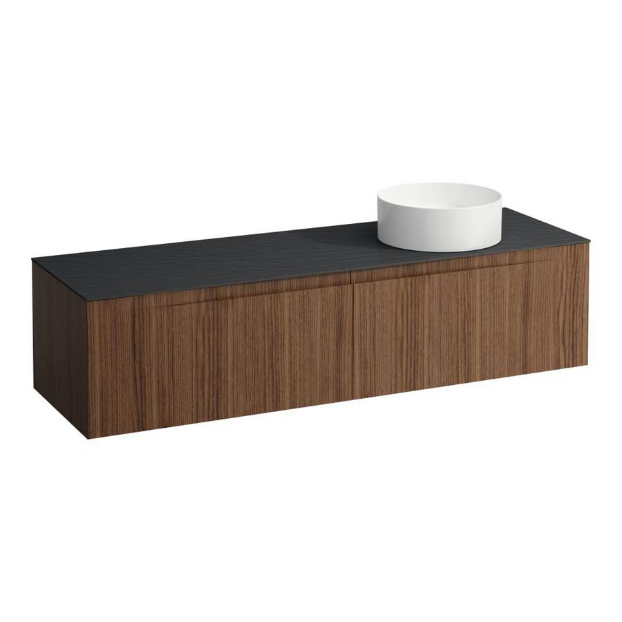 Wastafelonderkast ARUN 1600mm 2x la met uitsparing rechts Ardesia Nera top Noce canaletto