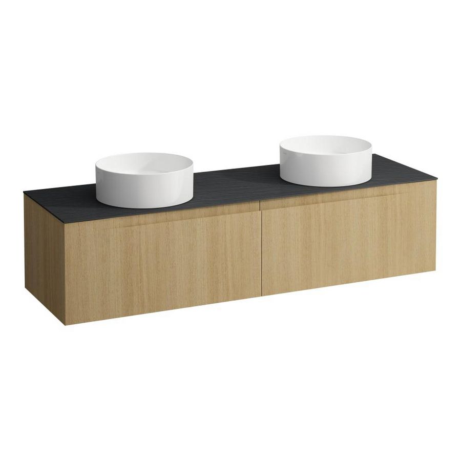 Wastafelonderkast ARUN 1600mm 2x la met uitsparing links + rechts Ardesia Nera top Licht eiken