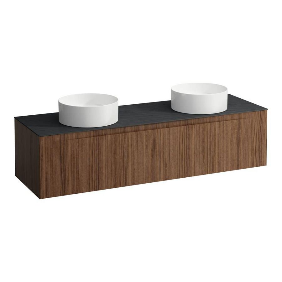 Wastafelonderkast ARUN 1600mm 2x la met uitsparing links + rechts Ardesia Nera top Noce canaletto