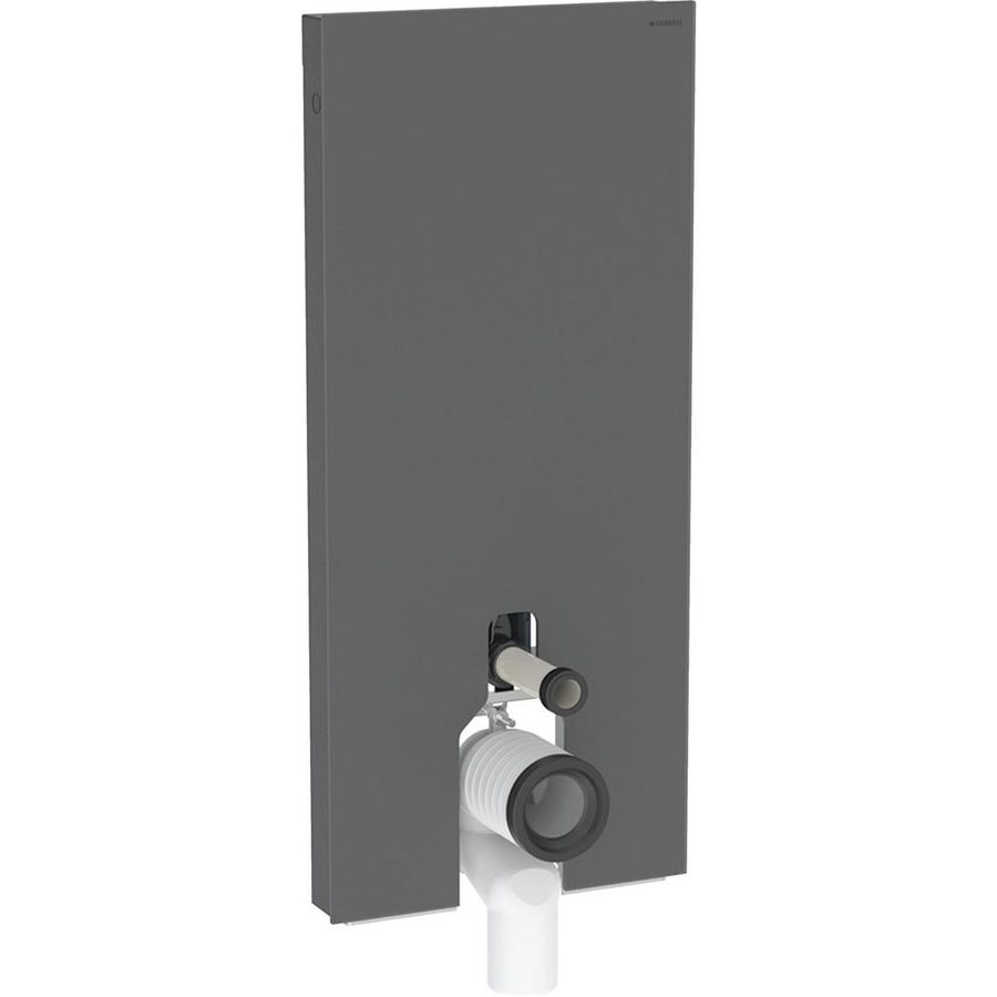 Sanitairmodule Monolith Plus voor vloerstaande Closet, 114cm, frontbekleding van glas: Front: zwart / Satijnglas, Zijafwerking: zwart / Geborsteld aluminium
