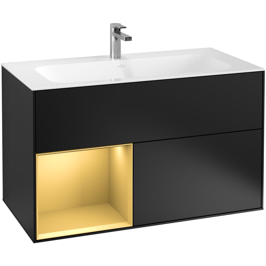 Finion onderkast v.wastafel 996x591x498mm matzwart/goud 2xla