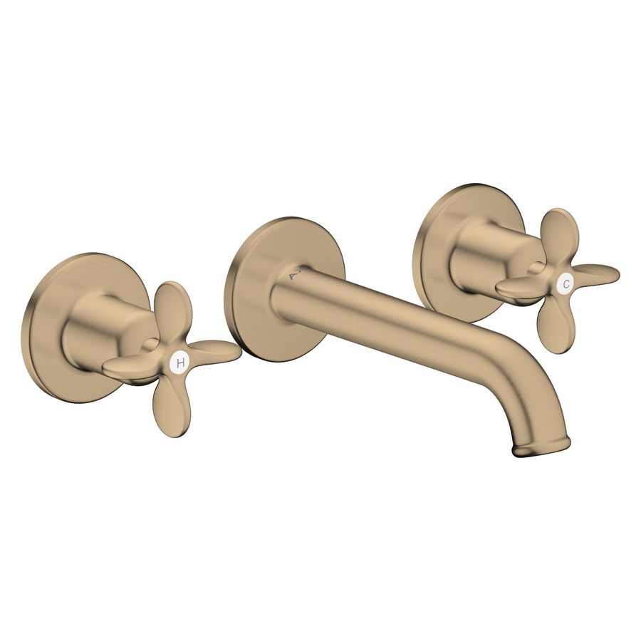 AXOR Archivio 3-gats afbouwdeel wandkraan met uitloop 160mm en kruisgrepen Brushed Bronze