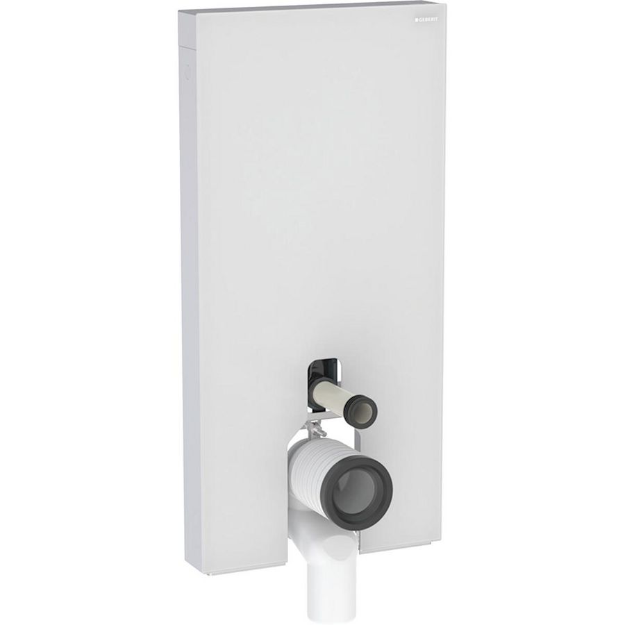 Sanitairmodule Monolith Plus voor staande closet, 101cm, frontbekleding van glas: Front: wit / Satijnglas, Zijafwerking: Geborsteld aluminium