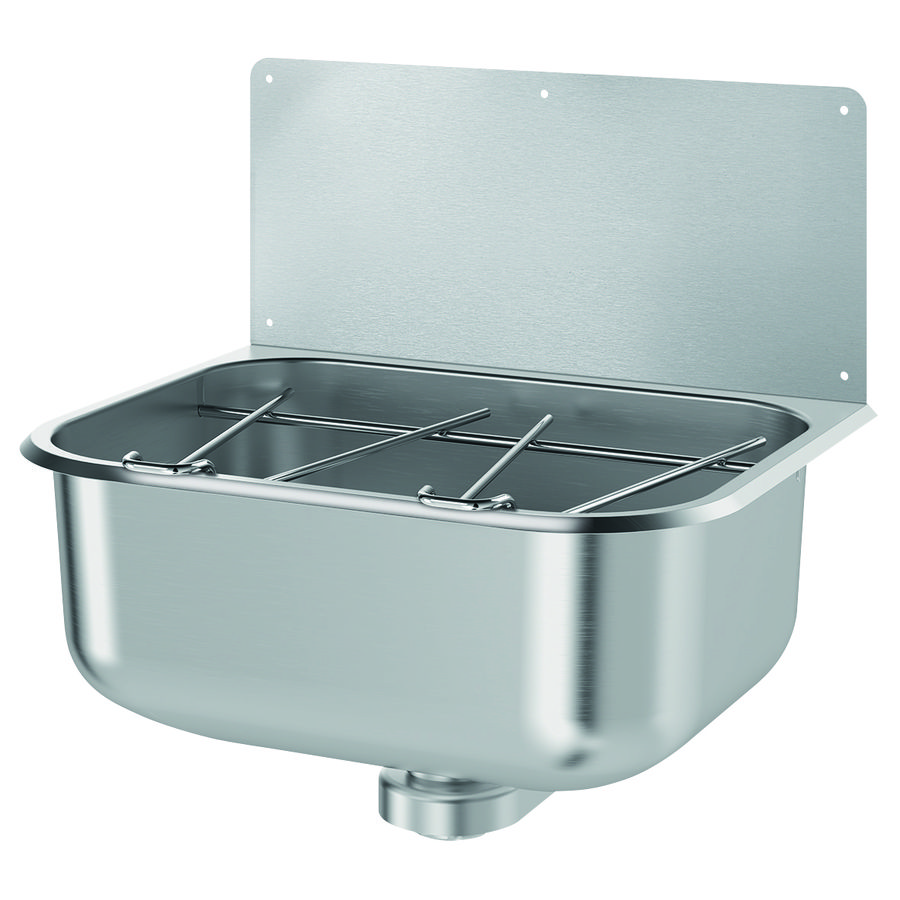 Uitstortgootsteen + spatwand 46cm RVS zonder overloop incl. afvoerplug 1.1/2" excl. emmerrooster