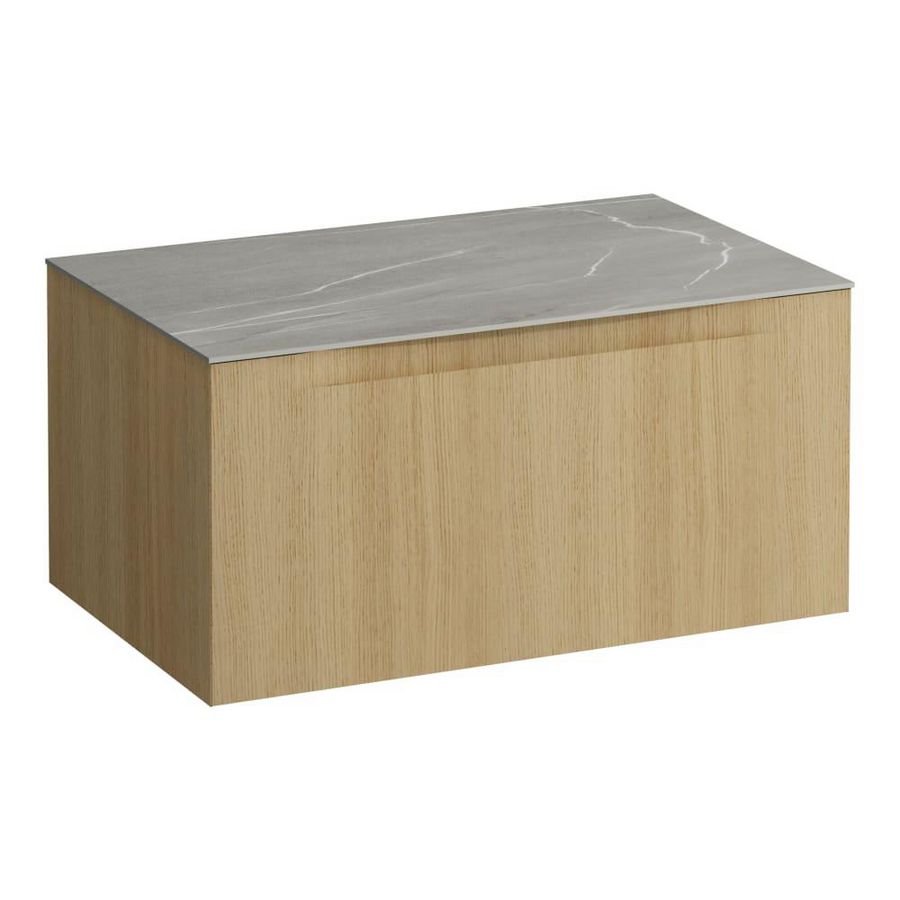 Wastafelonderkast ARUN 800mm 1x la zonder uitsparingen Piasentina Grigio top Licht eiken