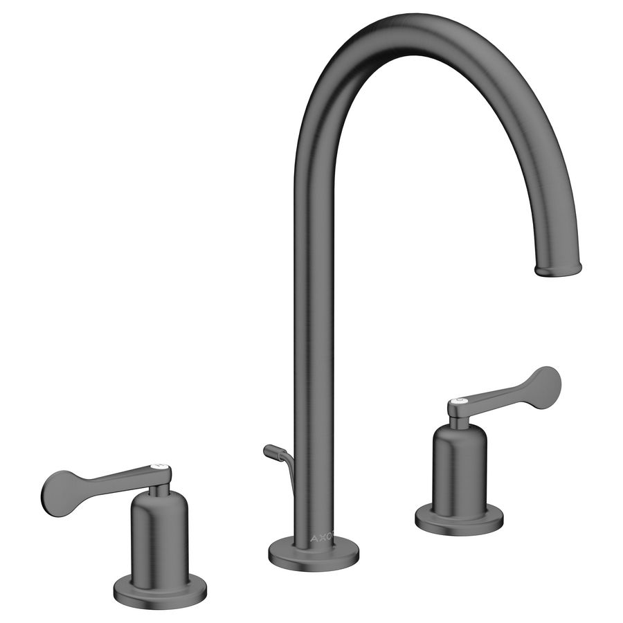 AXOR Archivio 3-gats wastafelkraan 190 met rechte greep en pop-up afvoer Brushed Black Chrome