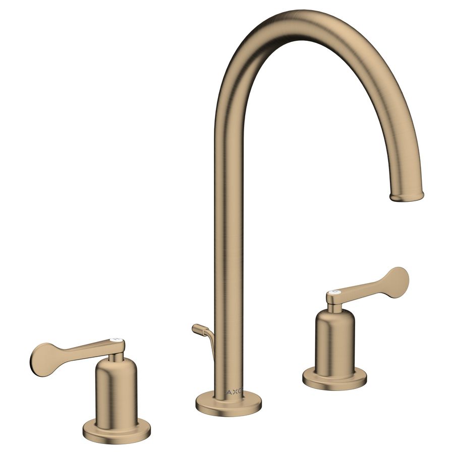 AXOR Archivio 3-gats wastafelkraan 190 met rechte greep en pop-up afvoer Brushed Bronze