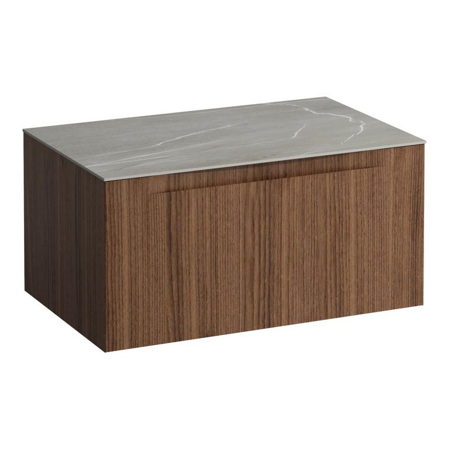 Wastafelonderkast ARUN 800mm 1x la zonder uitsparingen Piasentina Grigio top Noce canaletto