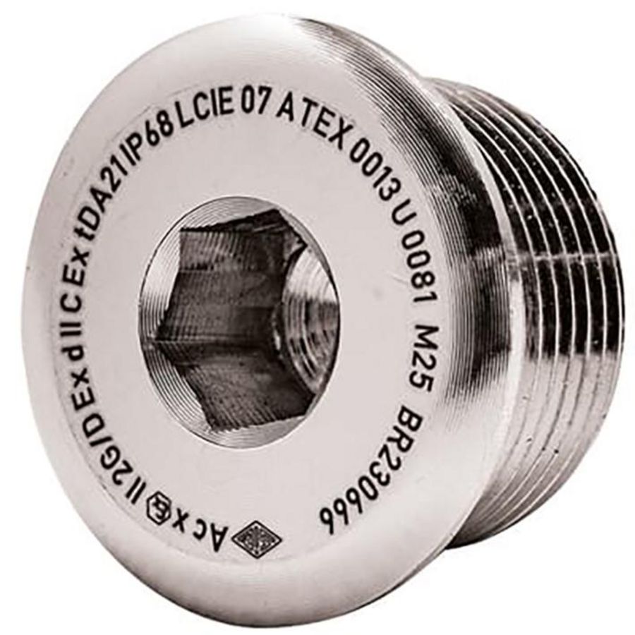 Plug ronde+O-ring ATEX EXD mess. M12 metaalkeur VVE=50