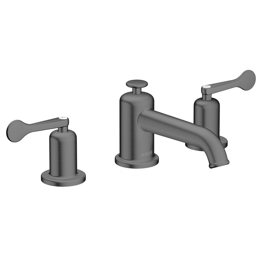 AXOR Archivio 3-gats wastafelkraan 30 met rechte grepen en pop-up afvoer Brushed Black Chrome