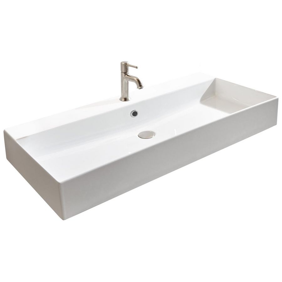 Wastafel 26 keramiek mat sand 91cm 1x kom met kraangat