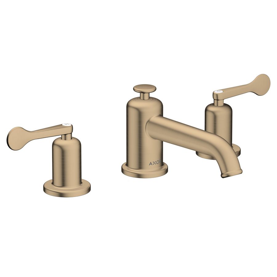 AXOR Archivio 3-gats wastafelkraan 30 met rechte grepen en pop-up afvoer Brushed Bronze