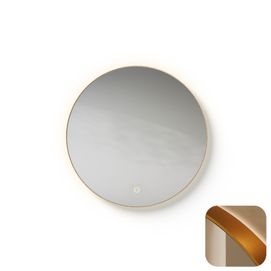 Spiegel Metallic Line Round brushed Copper Ø60cm met led-verlichting + verwarming