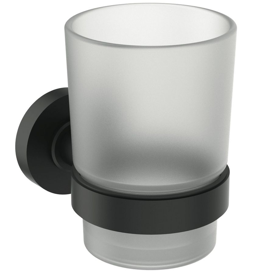 IOM bekerhouder met beker van mat glas silk black (mat zwart) A9120XG