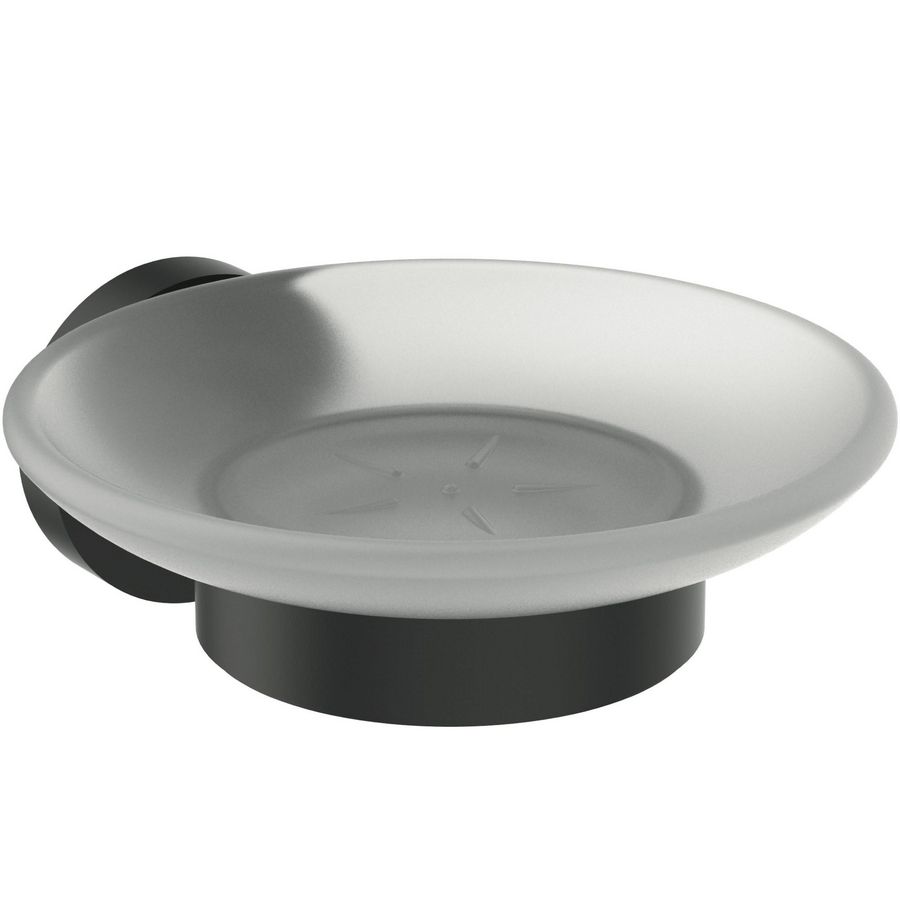IOM zeepschaal rond van mat glas m houder silk black (mat zwart) A9122XG