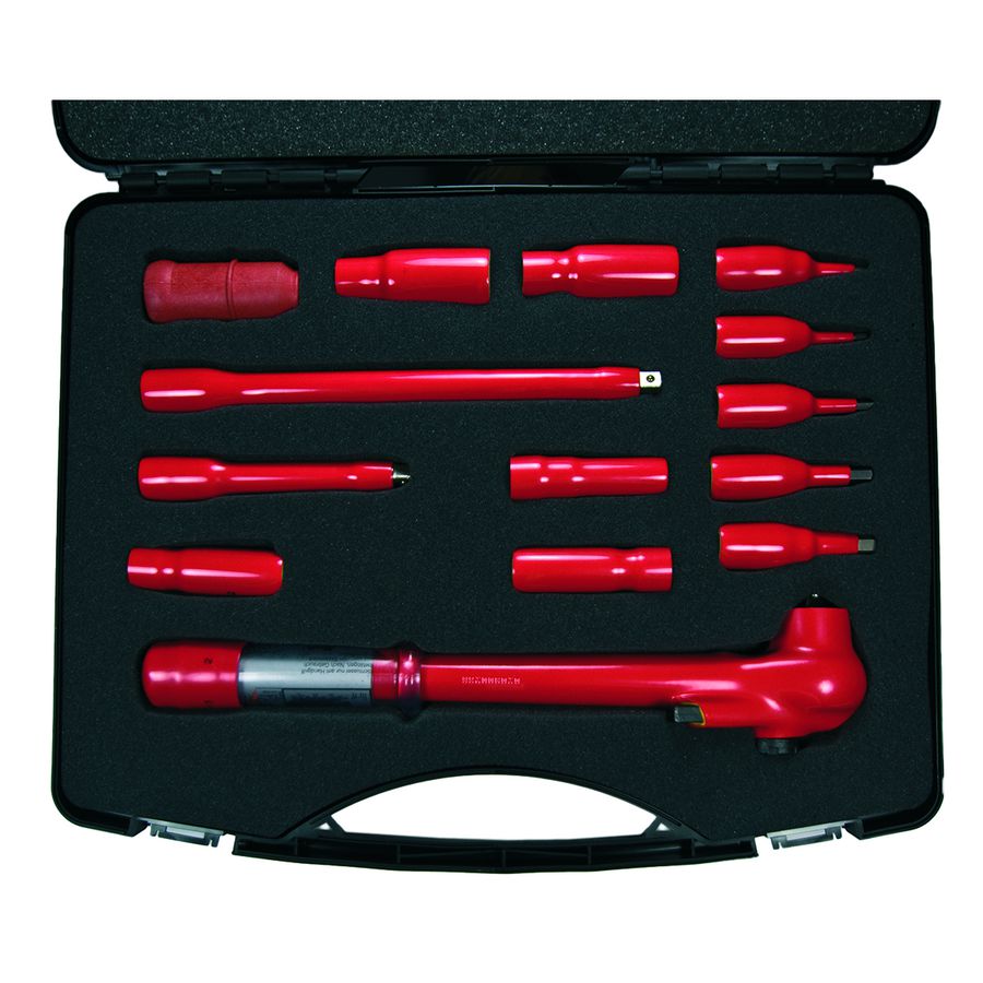 Doppenset in koffer 14-delig 3/8" aandrijving 1000V VDE met momentsleutel 5-50Nm