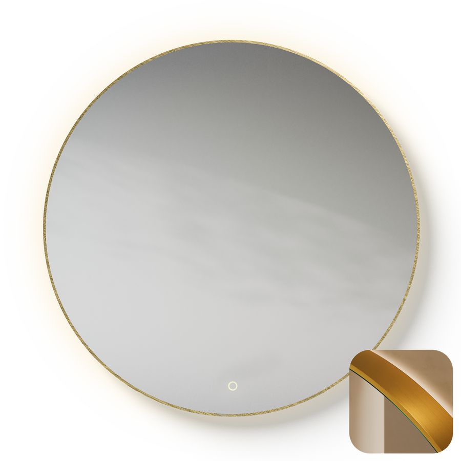 Spiegel Metallic Line Round brushed Brass Ø100cm met led-verlichting + verwarming