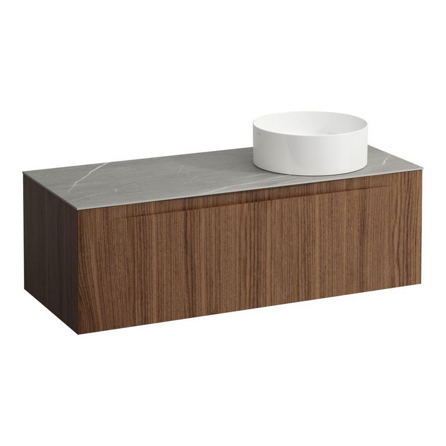 Wastafelonderkast ARUN 1200mm 1x la met uitsparing rechts Piasentina Grigio top Noce canaletto