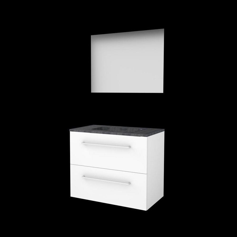 Set ULTIMATE-46 onderkast ice white 80cm grepen chroom 2x la hardstenen wastafel z/ kraangat spiegel ind. LED-verl. ↑+↓ (U46GR80H0IW)