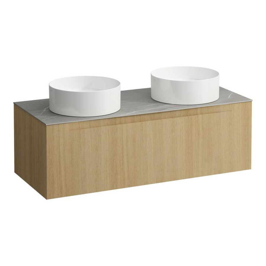 Wastafelonderkast ARUN 1200mm 1x la met uitsparing links + rechts Piasentina Grigio top Licht eiken
