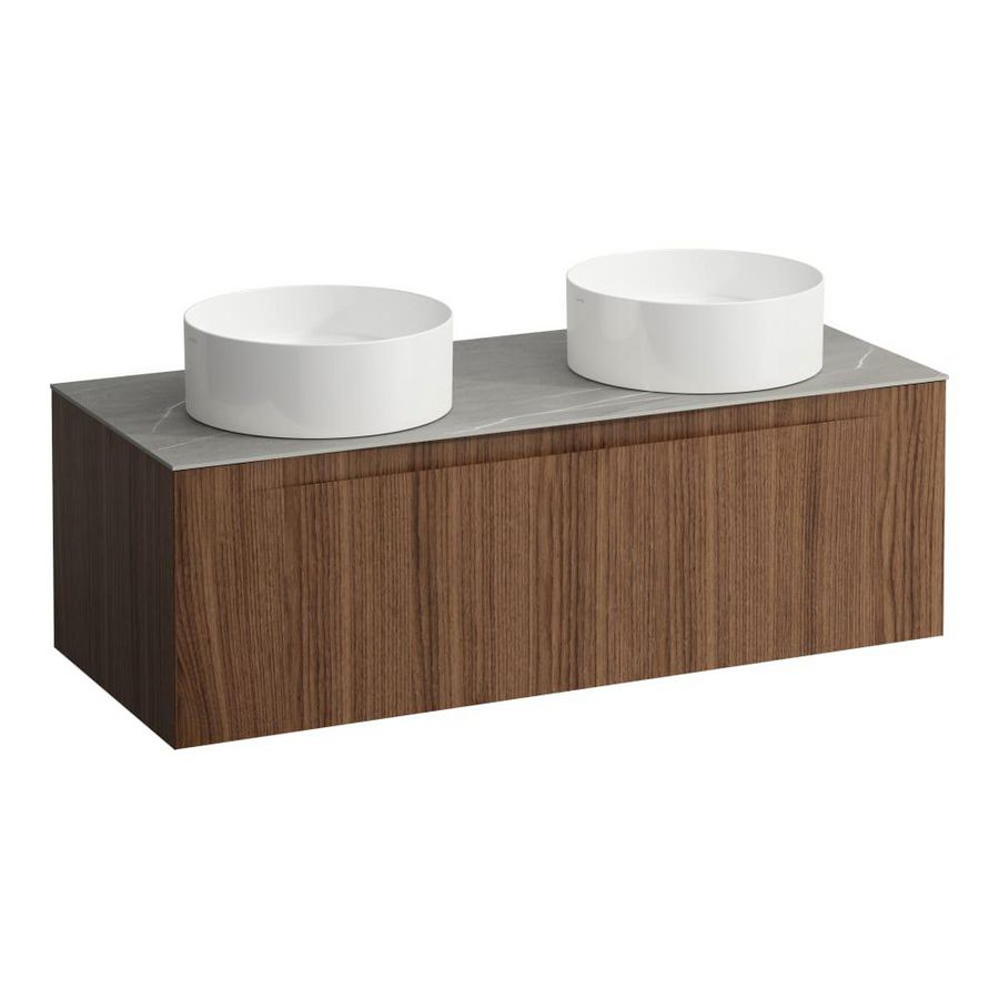 Wastafelonderkast ARUN 1200mm 1x la met uitsparing links + rechts Piasentina Grigio top Noce canaletto