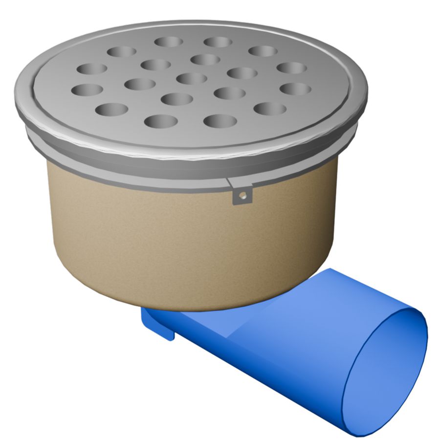 Afvoerput Ø200mm RVS 304 OU./ZU. rooster ronde perforatie roosterbelasting max. 3000kg