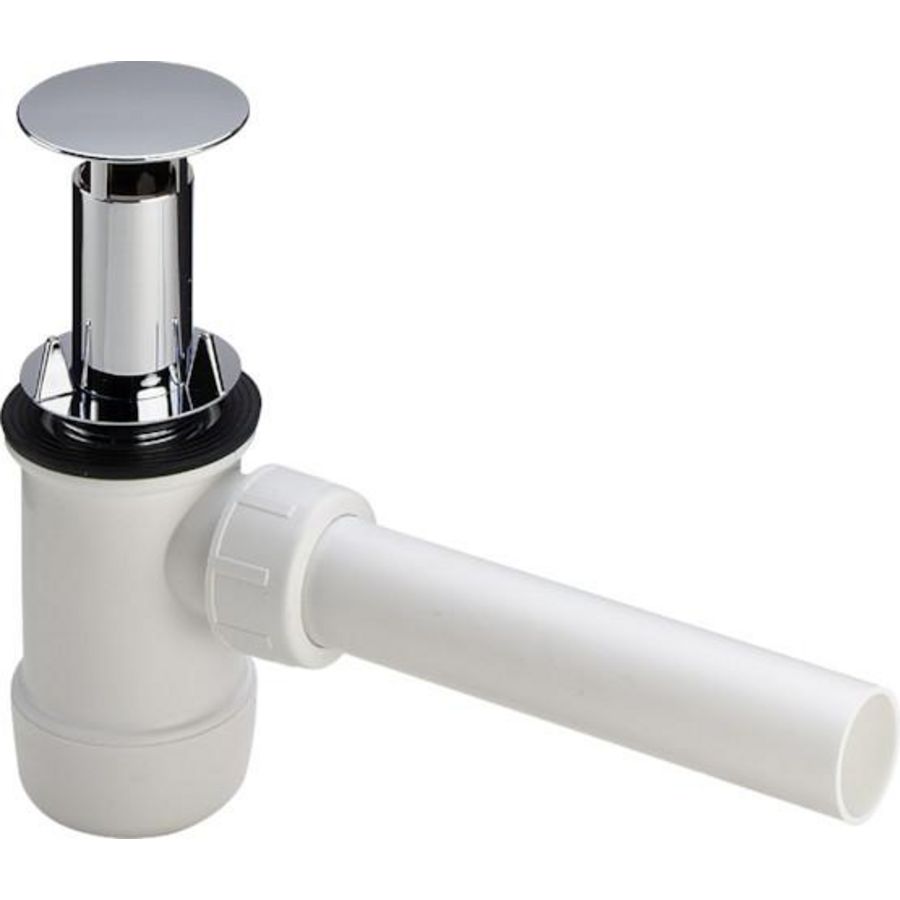 PP plugbekersifon 1.1/4"x32 wit incl. muurbuis chroom standpijp