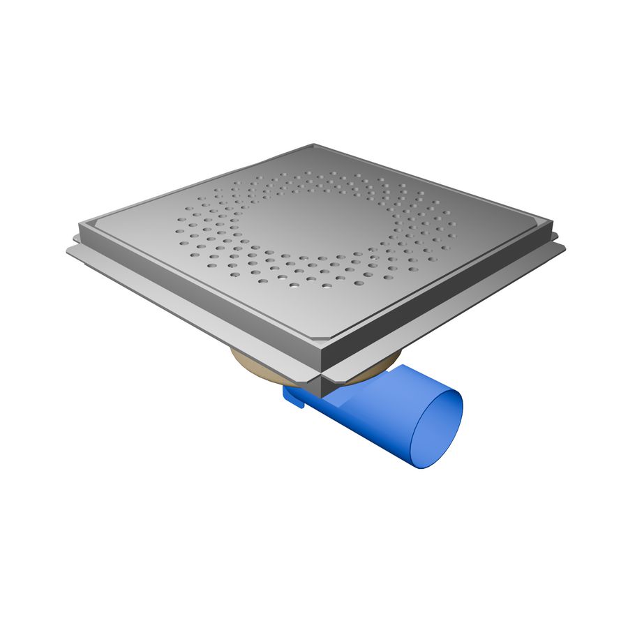 Afvoerput 300x300 RVS304 ZU./OU. 75mm in hoogte verstelbaar