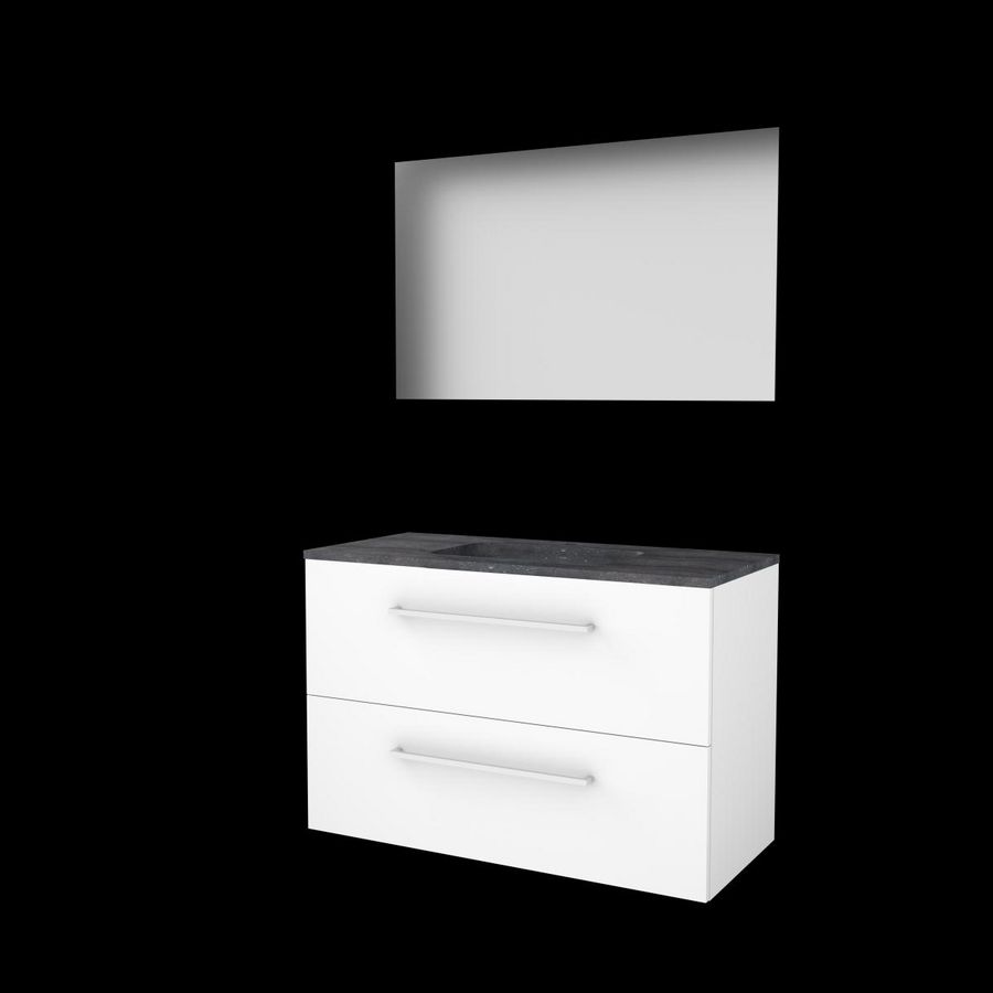 Set ULTIMATE-46 onderkast ice white 100cm grepen chroom 2x la hardstenen wastafel 1x kraangat spiegel ind. LED-verl. ↑+↓ (U46GR100H1IW)