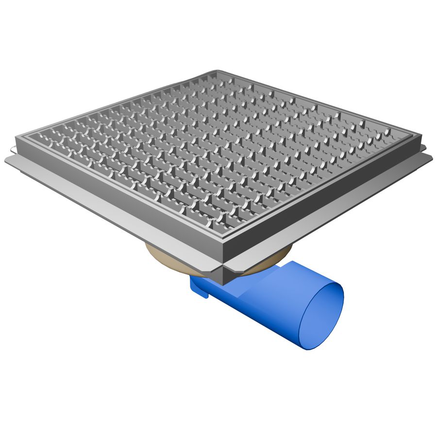 Afvoerput 300x300mm RVS 304 ZU./OU. 75mm m.maasrooster