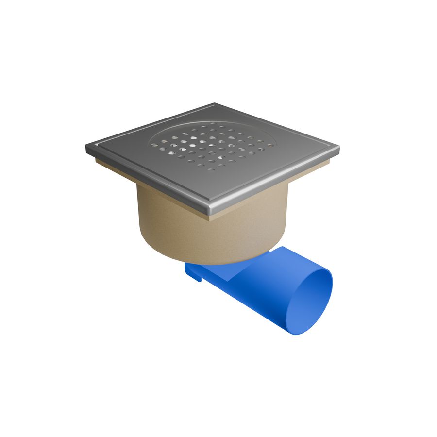 Universele vloerput 200x200mm RVS onder-/zijuitlaat