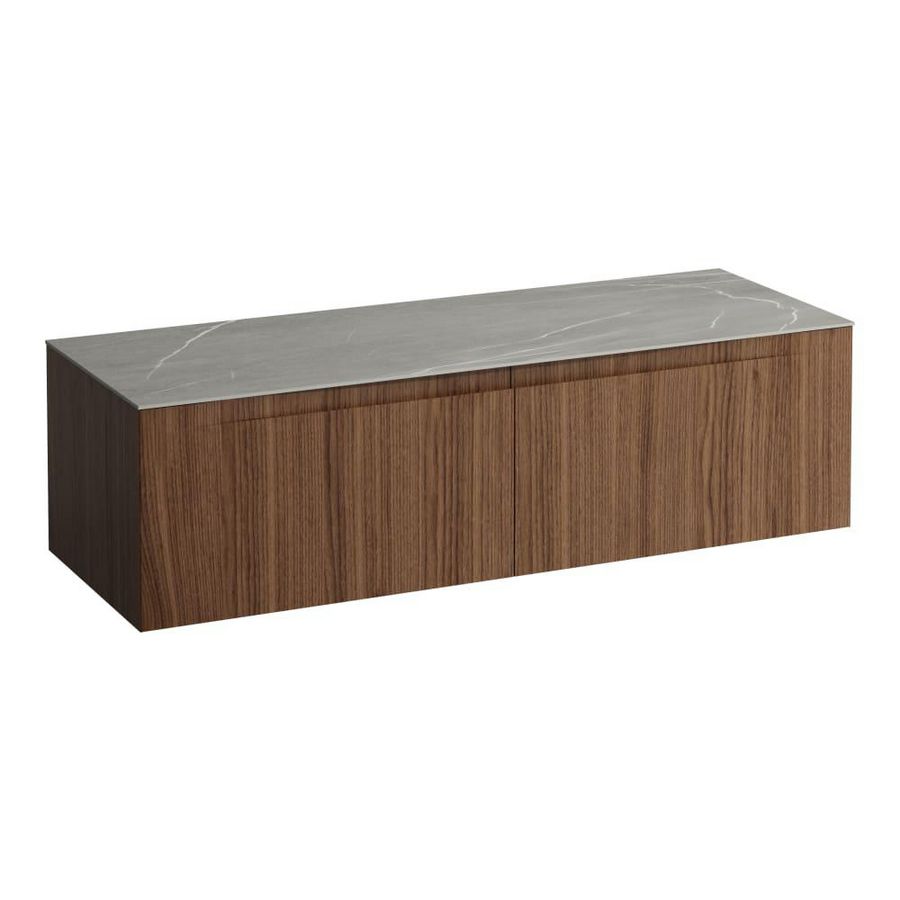 Wastafelonderkast ARUN 1400mm 2x la zonder uitsparingen Piasentina Grigio top Noce canaletto