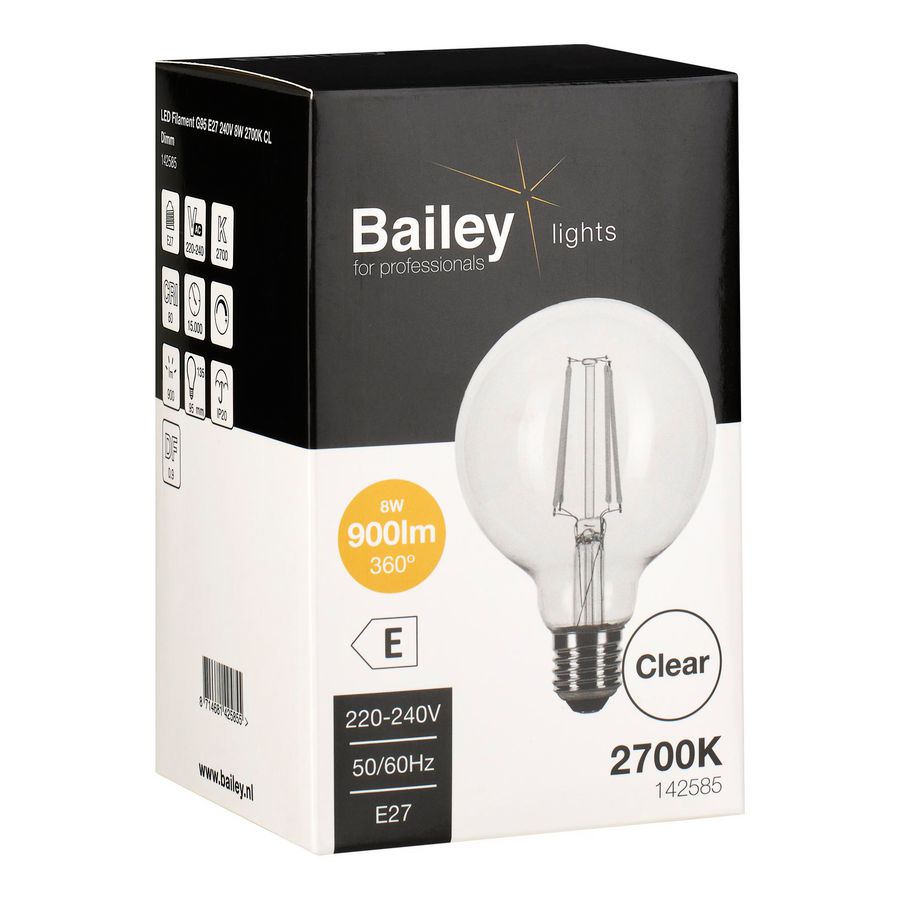 LED-lamp G95 CL FIL E27 DIM 8W (66W) 900lm 827 helder
