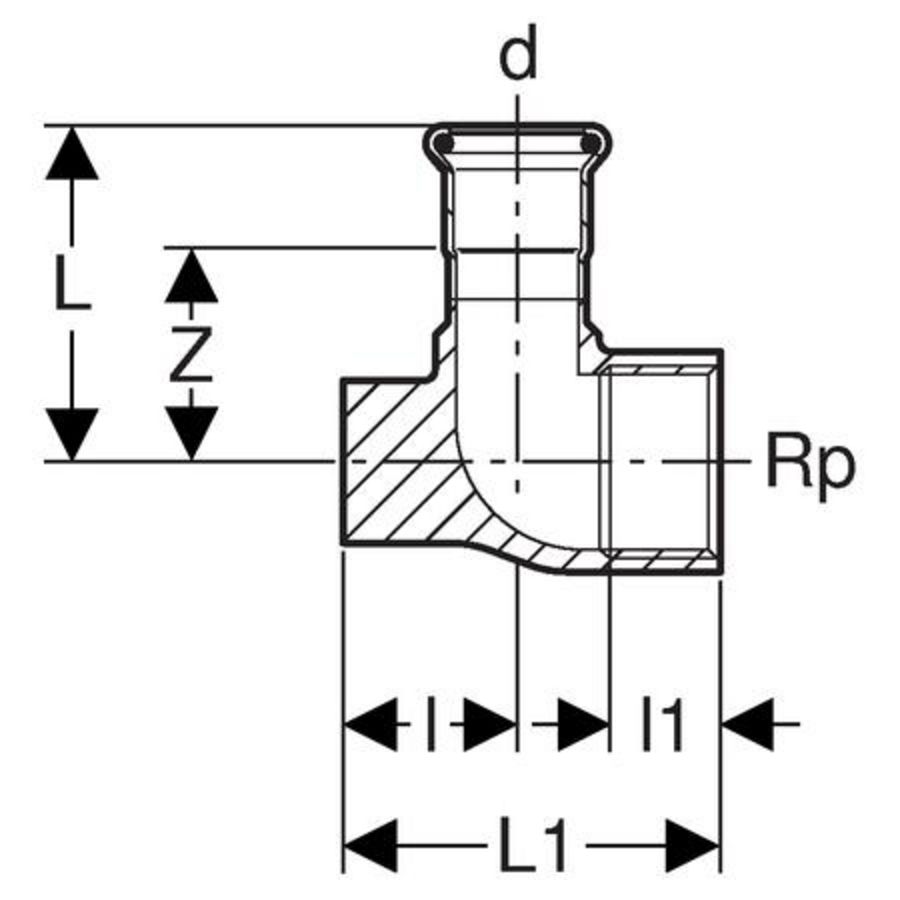 Enkele muurplaat MAPRESS RVS GAS L=65mm 28x3/4"bn.