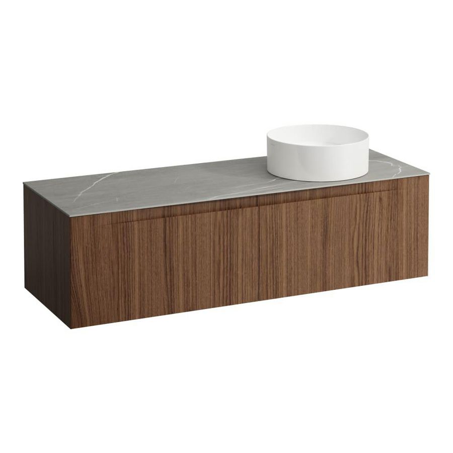 Wastafelonderkast ARUN 1400mm 2x la met uitsparing rechts Piasentina Grigio top Noce canaletto