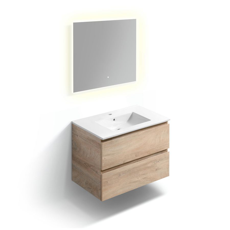 Badkamermeubelset 80cm m wastafel en spiegel Grieks eiken