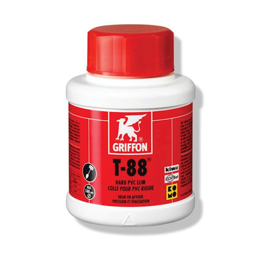 Hard PVC-lijm T-88 (druk-/afvoer) KOMO/KIWA pot a 250ml.