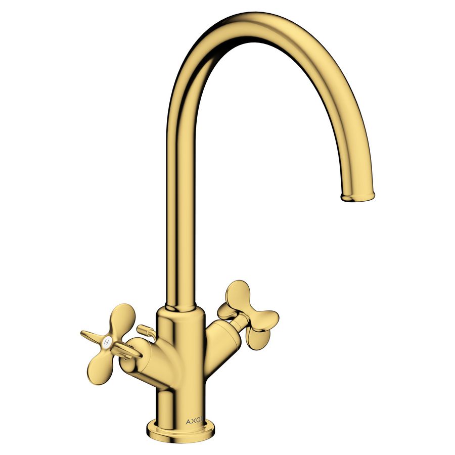 AXOR Archivio 2-greeps wastafelkraan 210 met kruisgrepen en pop-up afvoer Polished Gold Optic