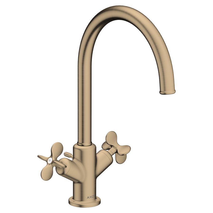 AXOR Archivio 2-greeps wastafelkraan 210 met kruisgrepen en pop-up afvoer Brushed Bronze