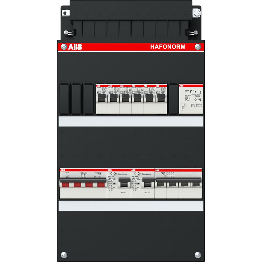 Groepenkast 6x achter 2x 30mA + T + HS + D 3-fasen