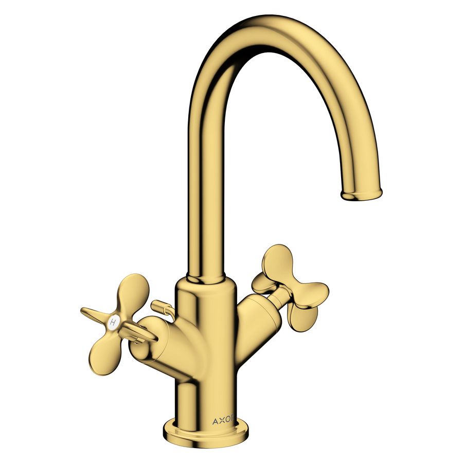 AXOR Archivio 2-greeps wastafelkraan 170 met kruisgrepen en pop-up afvoer Polished Gold Optic