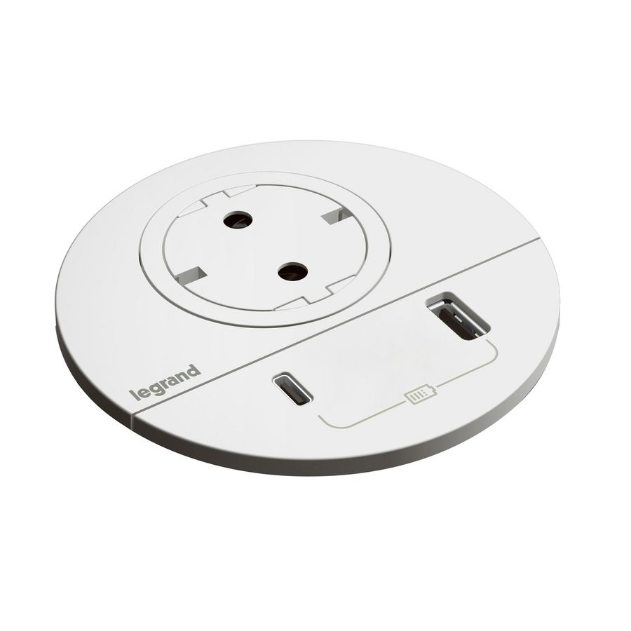 Wandcontactdoos wit + USB+stekker+snoer L0,5m. Disq80