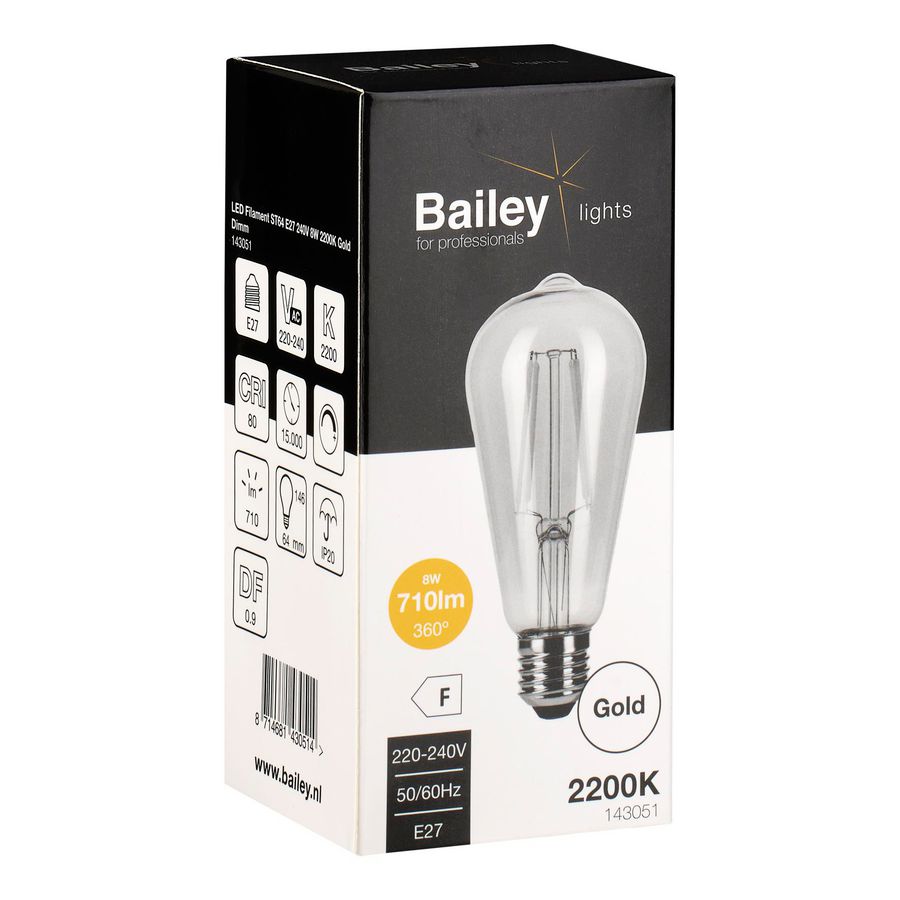 LED-lamp ST64 GD FIL E27 DIM 8W (54W) 710lm 822 goud