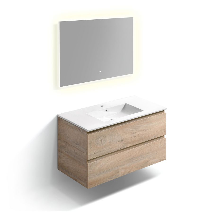 Badkmeubelset 100cm m wastafel en spiegel Grieks eiken