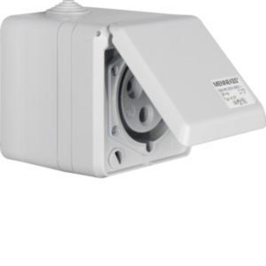 CEE-wandcontactdoos met klapdeksel 3P 32A opbouw