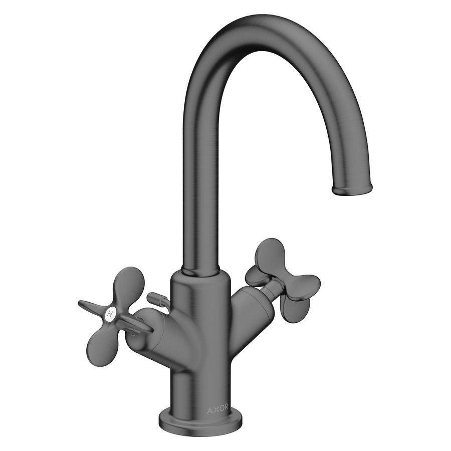 AXOR Archivio 2-greeps wastafelkraan 170 met kruisgrepen en pop-up afvoer Brushed Black Chrome